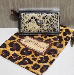 Brighton Vintage Business Card Holder with Dust Bag SNAKESKIN AND SILVER HEART